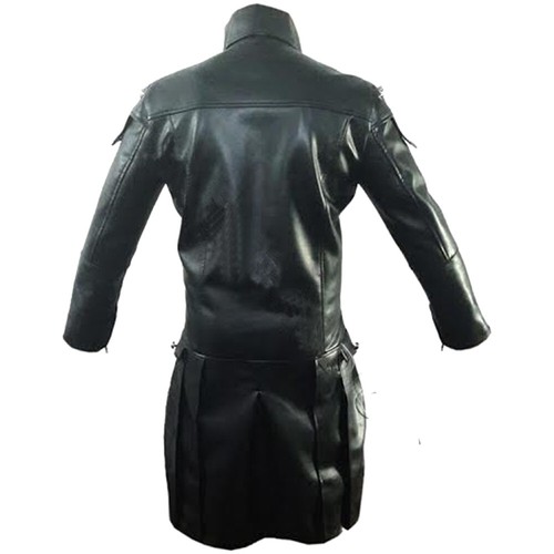 Mens Heavy Duty Black Leather Steampunk Goth Metrix Style Trench Long Coat - Picture 3 of 4