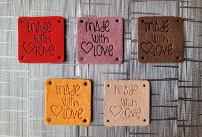 5 PU-Leder Label * made with   love * Etiketten *Patches  Nähen Stricken DIY (L)