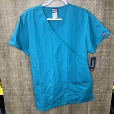 Medium Cherokee Workwear Scrub Short Sleeve Wrap Tunic 4801 TLBW Teal Blue READ