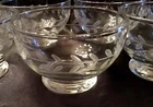VTG Clear Glass Cut Etched Laurel Vine Leaves Sherbet Custard Berry Bowl- Set/ 6