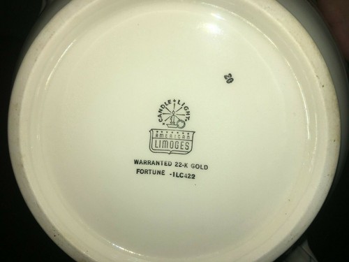 Vintage 1940s American Limoges Vegetable Serving Bowl & Lid 22K Gold Fortune - Foto 12 di 12