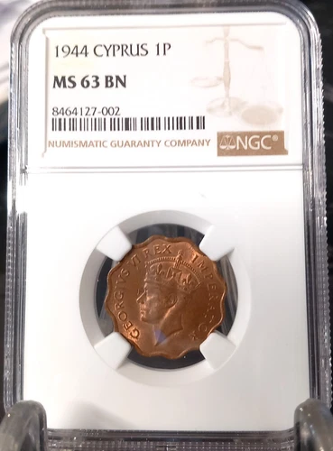 CYPRUS 1944 1 PIASTRE NGC MS 63 BN