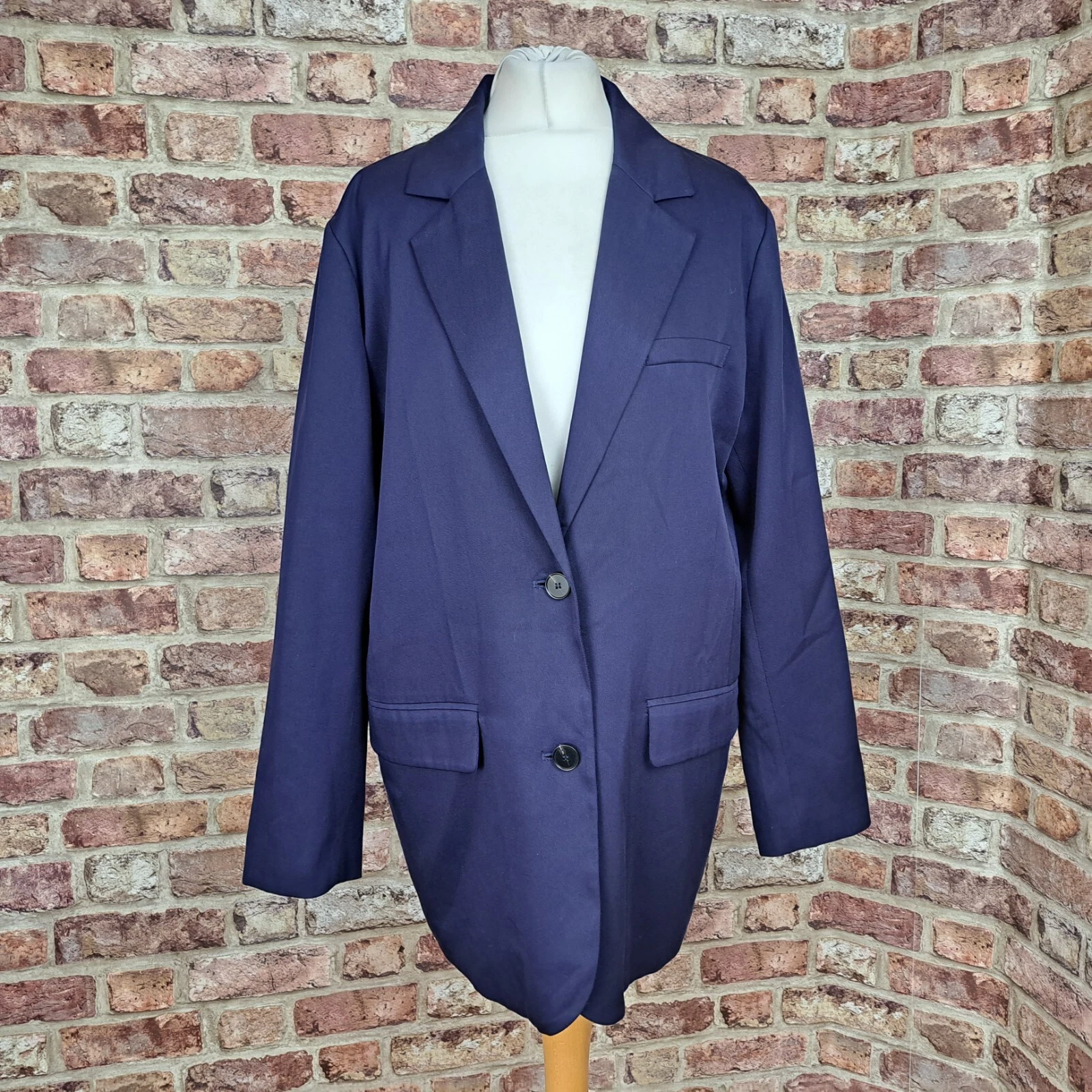 Hush Slouchy Blazer Navy Blue UK 12 Long Sleeve Jacket Oversize