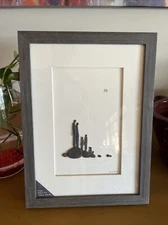 Puppy Makes Five White 12 x 16 Glass Pebble and Wood Art W/O Box Sharon Nowlan