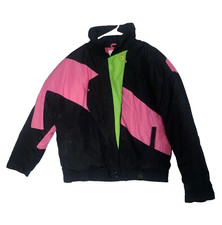Vintage Ski Gear Black Neon Retro Full Zip Skiing Ski Jacket Womans Size Large