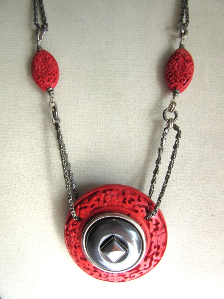 Jan Michaels de San Francisco Hematita y Cinabrio Diseño Cadena Collar Foto 3 de 4