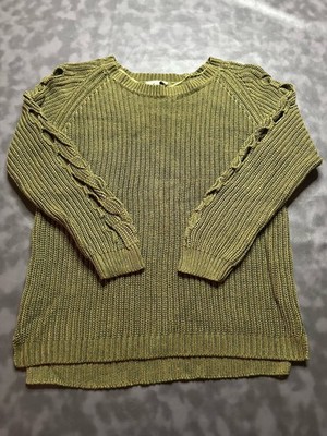 Lucky Brand Women's Olive Gree Sz S Sweater Knit Braided Cable Sleeve