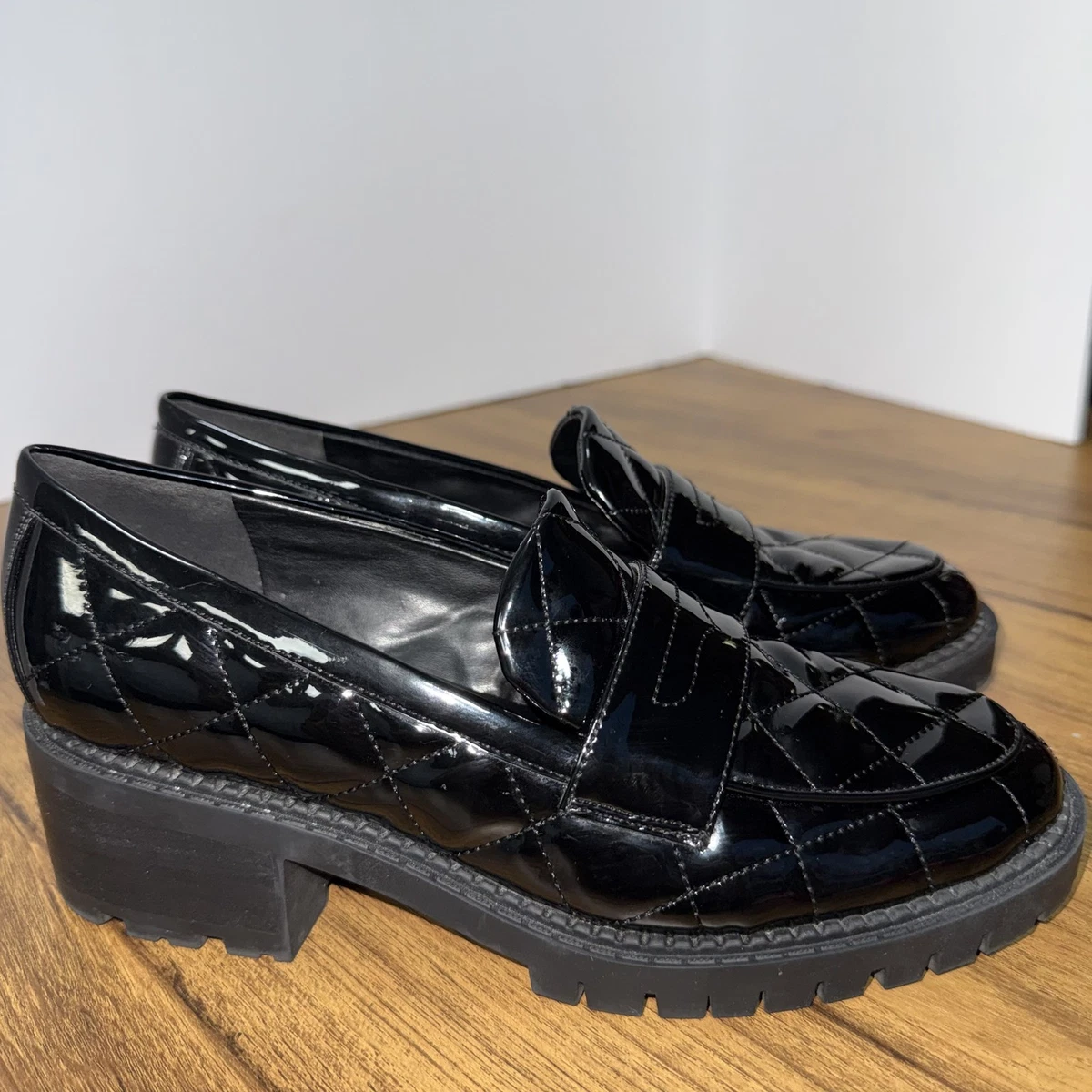 Marc Fisher Black Quilted‎ Patent Leather Lug Sole Penny Loafers Mens 8M Men main image 4