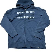 Quiksilver Zip Up Hoodie Boys Size Large Blue Checkerboard Skate Surf Sweatshirt