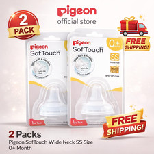 Pigeon SofTouch Wide Neck SS Baby Nipple 0 Month 2 Pack New Packaging