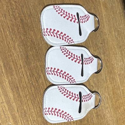 Baseball Stitch Leather Keychain chapstick holder Fob w/ Metal Keyring (3)