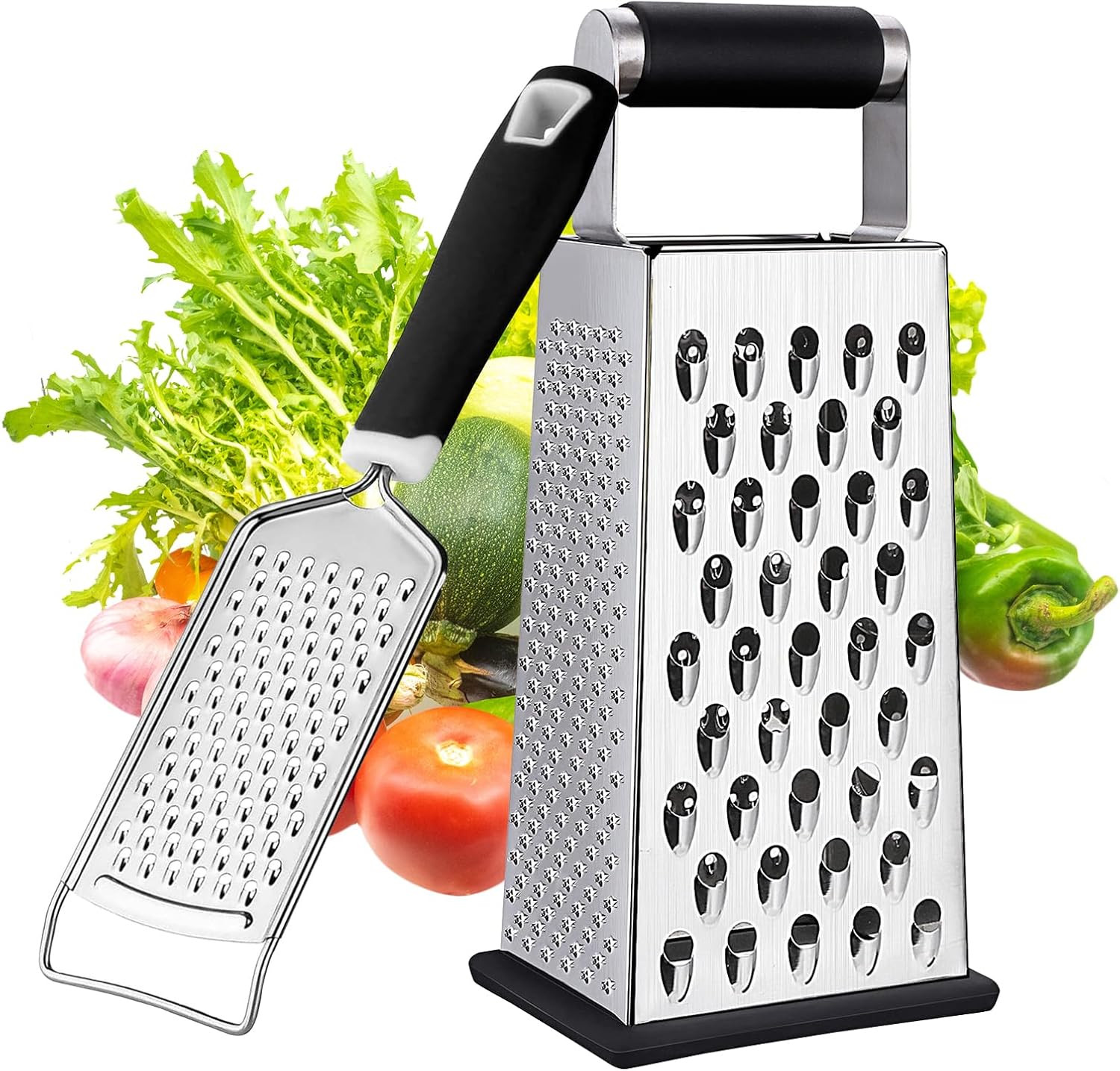 Cheese Grater Set 2 Pack Box & Hand Grater Stainless Steel 4-Sided Graters New