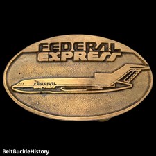 Solid Brass Federal Express Fedex Plane Vintage Belt Buckle by Dynabuckle