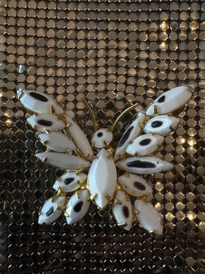 Vintage DeLizza & Elster Juliana Style Milk Glass Butterfly Brooch Pin Gold Tone