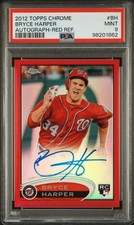 2012 TOPPS CHROME BRYCE HARPER RED REFRACTOR BOLD AUTO /25 ROOKIE CARD RC PSA 9. rookie card picture