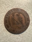 1855 Napoleon III Dix (10) Centimes Bronze Coin Anchor Privy Mark — photo 2