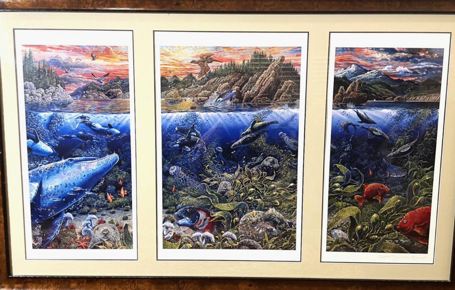 Robert Lyn Nelson Triptych lithograph Underwater World Signed And Framed