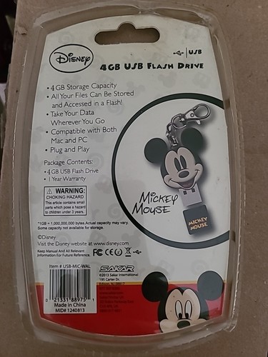 Disney Mickey Mouse 4GB USB Flash Thumb Drive w/Keychain SEALED - Bild 2 von 2