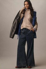 ANTHROPOLOGIE Pilcro Plush Corduroy High-Rise Pull-On Flare Pants SIZE S blue