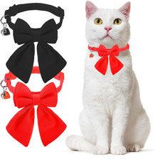 Christmas Cat Collar Breakaway with Bells, Soft Cotton Black Red Bowtie Collar f