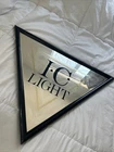 Vintage I.C. LIGHT Beer sign Mirror Triangle Bar Hang Up VTG Black - GREAT