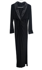Adrianna Papell Womens 6 Jersey Tuxedo Twist Gown Dress Black Lined Long Sleeve