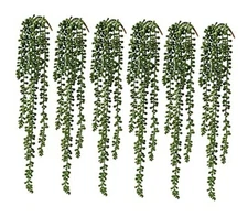 6 Pcs Artificial Succulents Hanging Plants, Fake String of Pearlsery Green