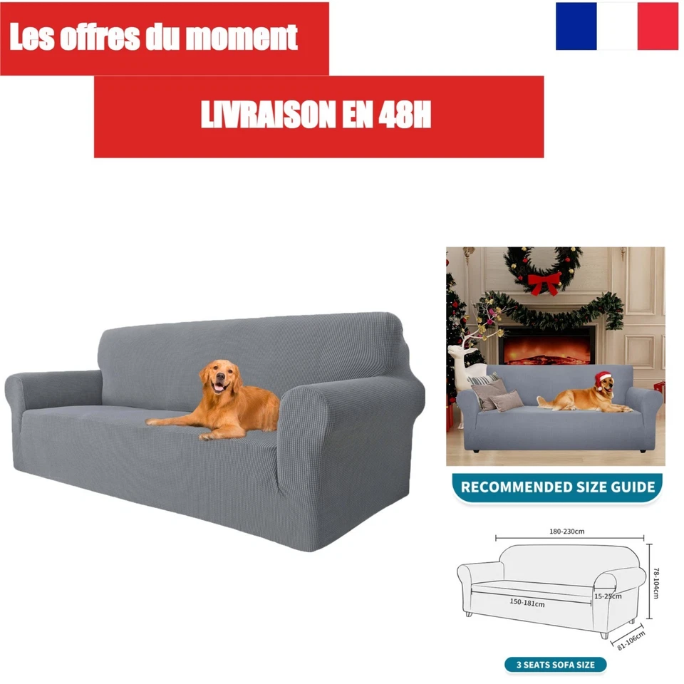 YSTELLAA Housse Canapé Extensible 3 Places Antisalissure Gris Clair - Photo 1/4