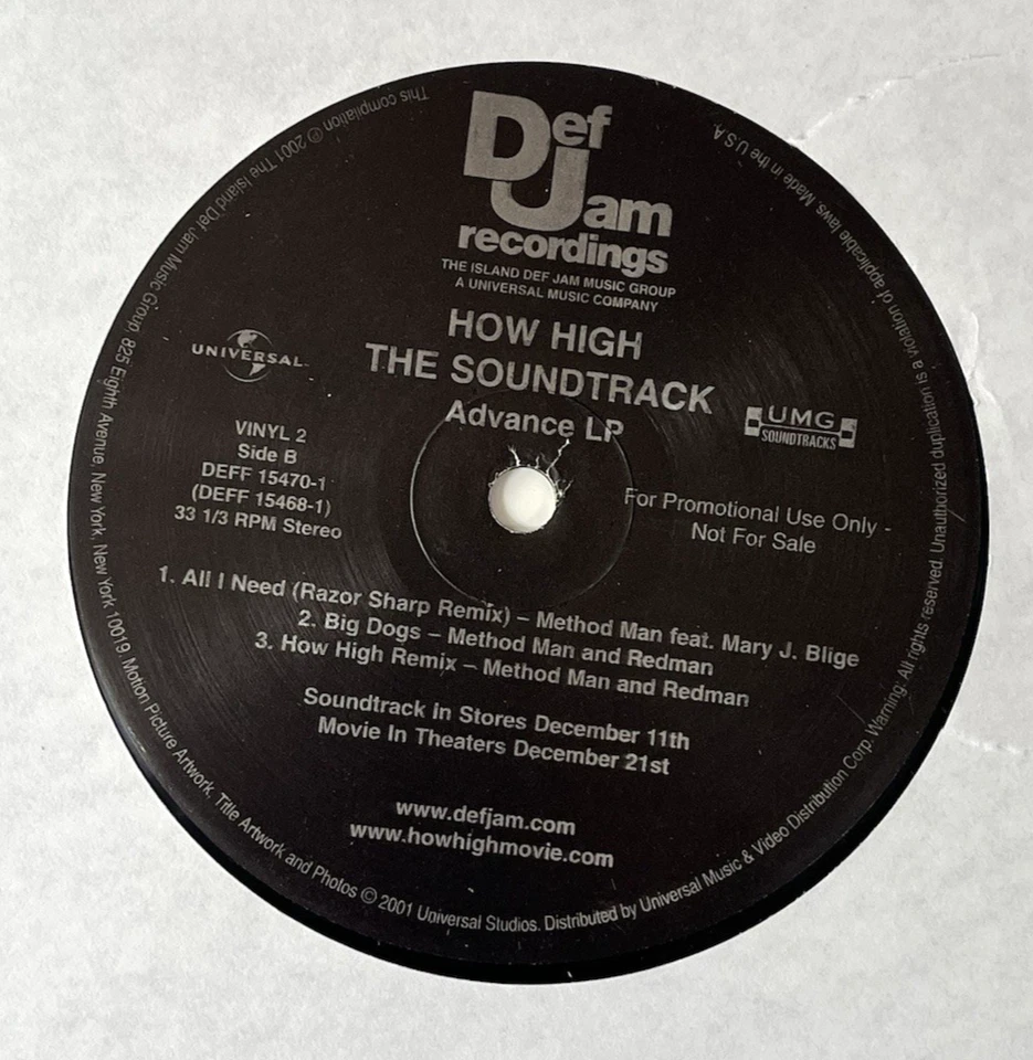 Redman Method Man Various- How High The Soundtrack x2 LP Exclusive Album Advance - Image 3 of 4