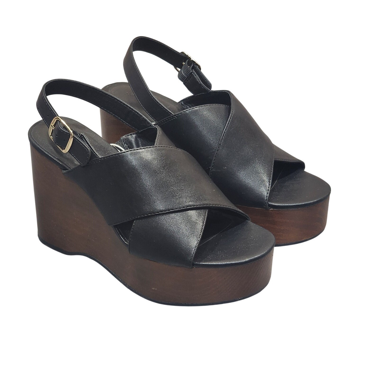 Universal Thread Naomi Wood Wedge Heels Sandals Memory Foam Insoles Black