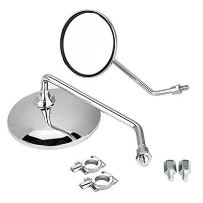 Universal Chrome 4'' Round Motorcycle Bicycle Rearview Mirrors,with 7/8'' 