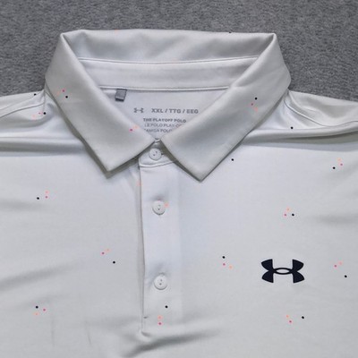 Under Armour Polo Shirt Men's 2XL XXL White All Over Print Golf Performance