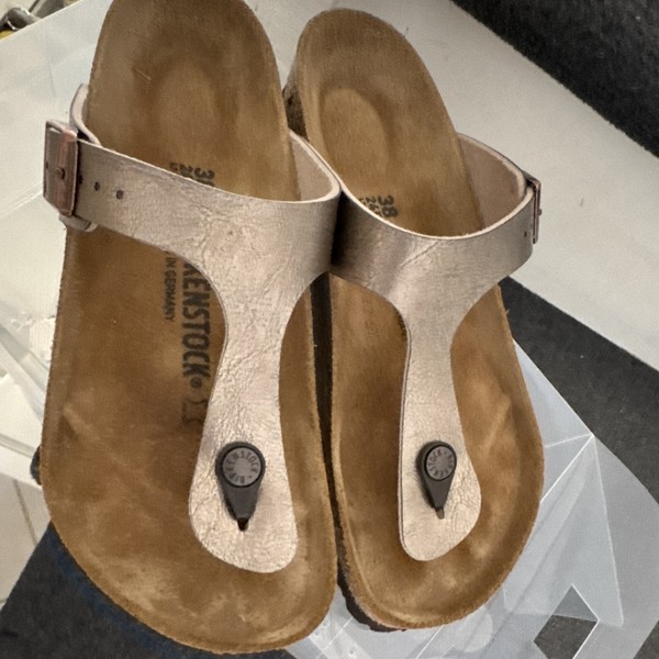 Birkenstock Gizeh Gold Thong Sandals, Adjustable Buckle Strap, EU 38 AU 7