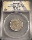 1853 SEATED LIBERTY QUARTER: W/ARROWS & RAYS  ** ANACS VF-35 DETAILS ** (7453)
