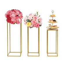 3 Durable Metal Wedding Flower Stands Rectangular Rack Vase Plant Golden Rack