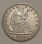1866 Seated Liberty Half dollar , EF, Nice color