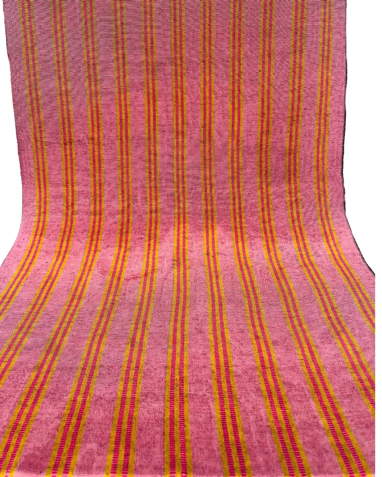 Pink Silk Moire Fabric By 2 Meters, Watermark Patterned, Yellow Striped - Image 2 of 4