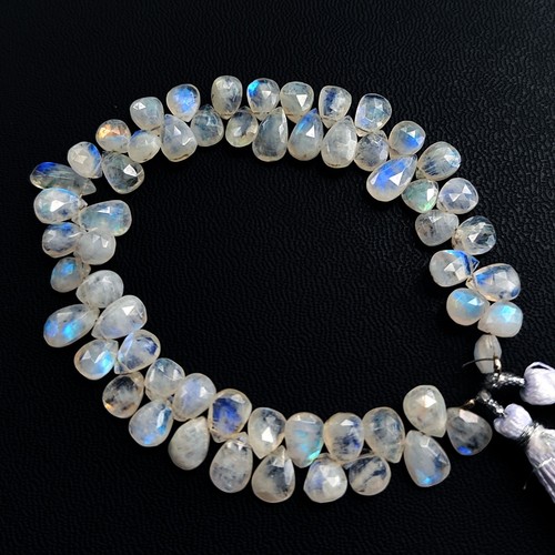 Natural Rainbow Fire Moonstone 7x5 to 9x7 mm Faceted Pear Shape Beads 8" Strand - Picture 6 of 9