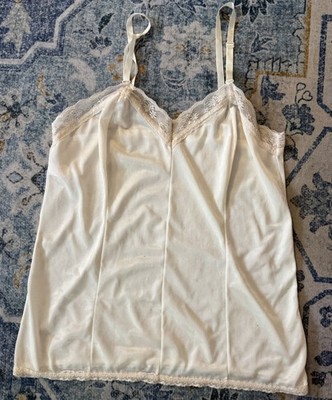 VTG 80s Vanity Fair White Nylon Lace Trim Camisole Top ILGWU USA Made SZ 32 EUC