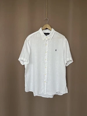 Ralph Lauren Leinen Hemd mit Knöpfen Herren Größe XL Kurzarm Weiß Klassisch... - Bild 1 von 4