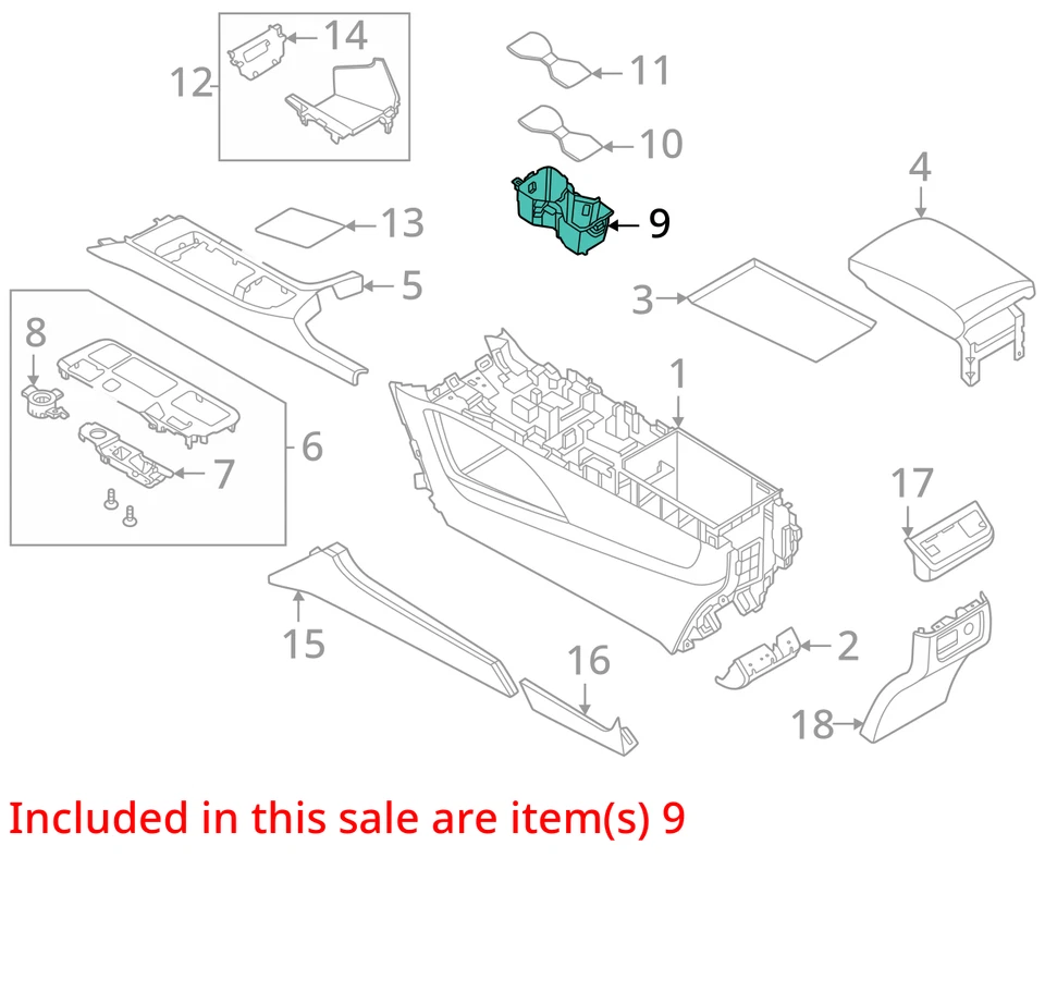 Se adapta a 2022-2025 INFINITI QX60 consola central portavasos doble 969666SA0A OEM Foto 4 de 4