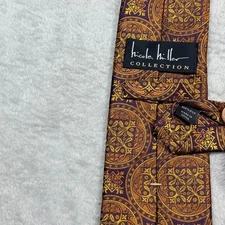 Nicole Miller Collection Silk Tie Brown Gold Medallion Pattern Necktie