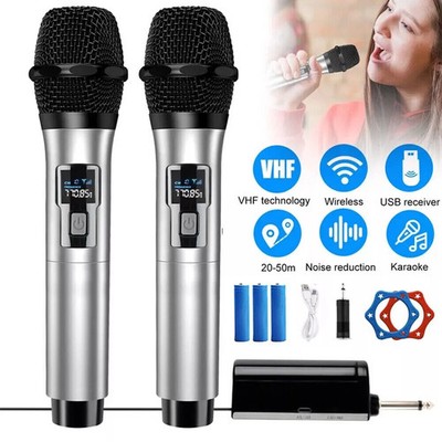 2X Professional VHF Wireless Microphone Handheld Mic System Karaoke Receiver