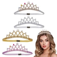 4Pcs 4 Colors Glitter Tiara Headbands Crown Crystal Elastic Headband Braid