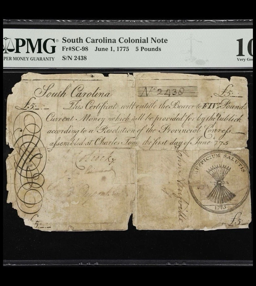 1775 SOUTH CAROLINA American Revolution Colonial Currency Bank Note SC-98, PMG - Image 3 of 4