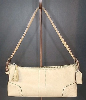 Coach Hamilton Cream Pebbled Leather Baguette Bag Mini Shoulder