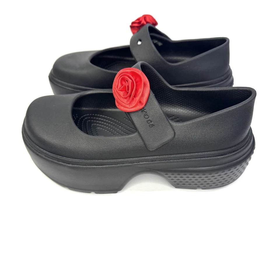 Crocs Stomp Rosette Mary Jane Black  Red Rose Platform Gothic Womens Size 10 New - Image 3 of 4