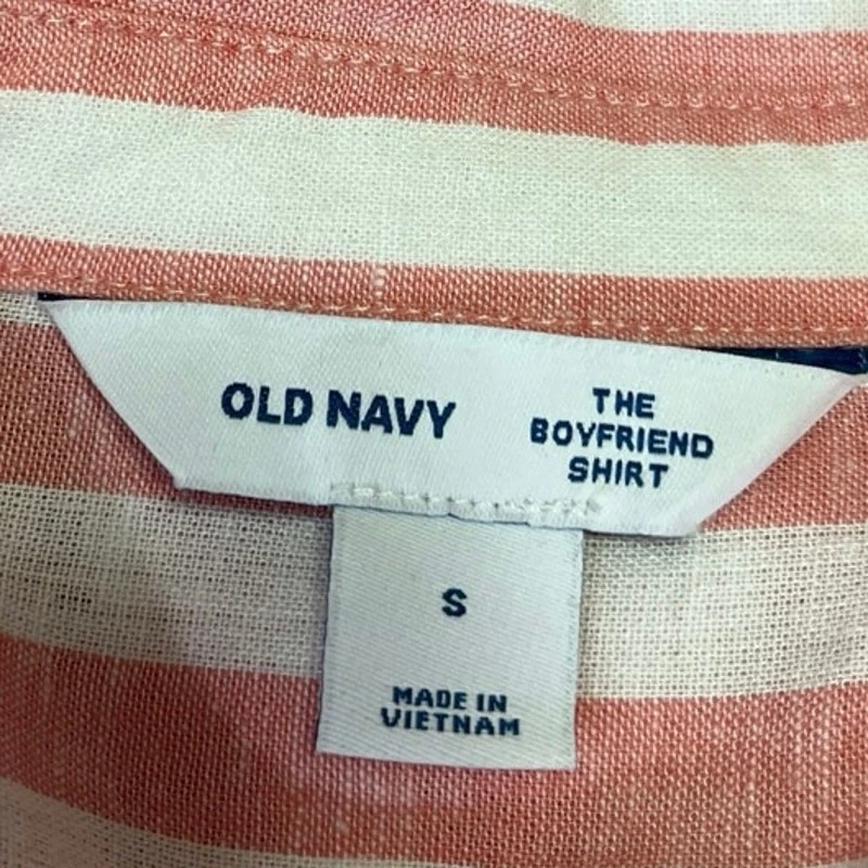 Old Navy Red White Linen Striped Button Up Collar Long Sleeve Shirt Blouse Top S - Image 3 of 4