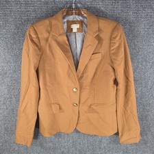 J Crew Blazer Womens Size 4 Wool Blend Gold Crest Button Schoolboy Preppy Tan