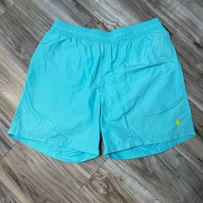Polo Ralph Lauren Mens Turquoise Blue Swim Trunks Yellow Pony Logo Size Large